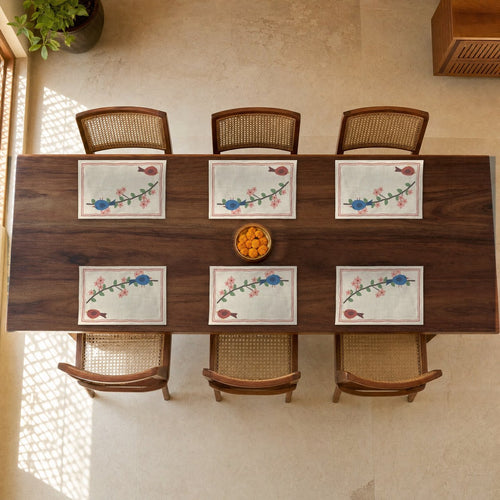 Chidiya Blossom Branch Ivory Placemats, Set of 6