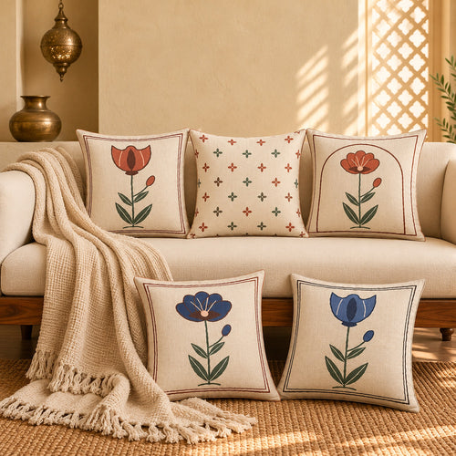 Gulistan Floral Linen Blend Cushion Covers, Set of 5