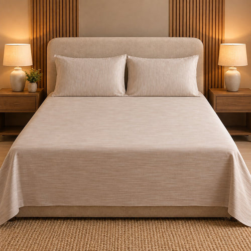 Light Beige Linen-Touch Bedsheet Set