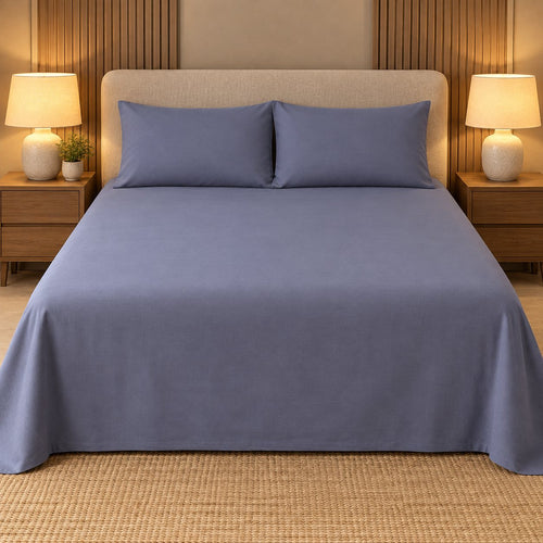 Slate Blue Makhmali Cotton Sateen Bedsheet Set