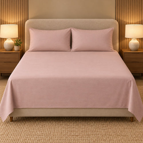 Blush Pink Makhmali Cotton Sateen Bedsheet Set