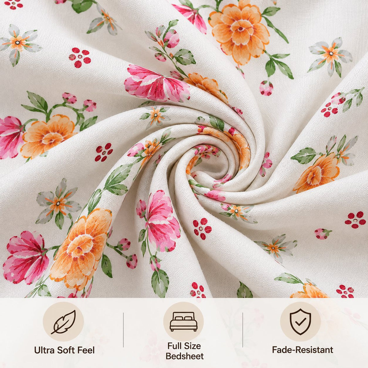 Coral Bloom Bedsheet Set by Reet (white, orange, pink, floral)