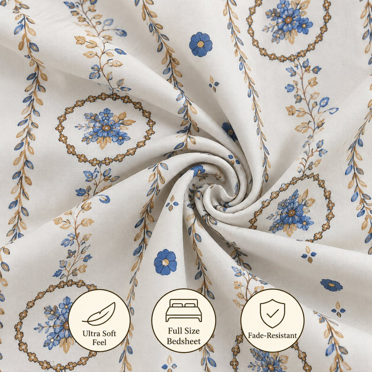 Gilded Trellis Bedsheet Set by Reet (white, blue, gold, stripes)