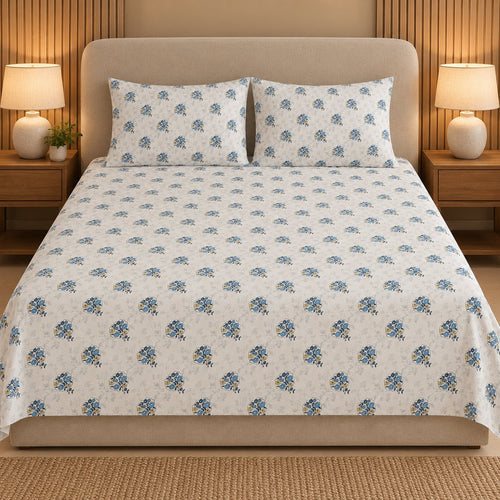 Azure Posy Bedsheet Set by Reet (white, light blue, blue, floral)