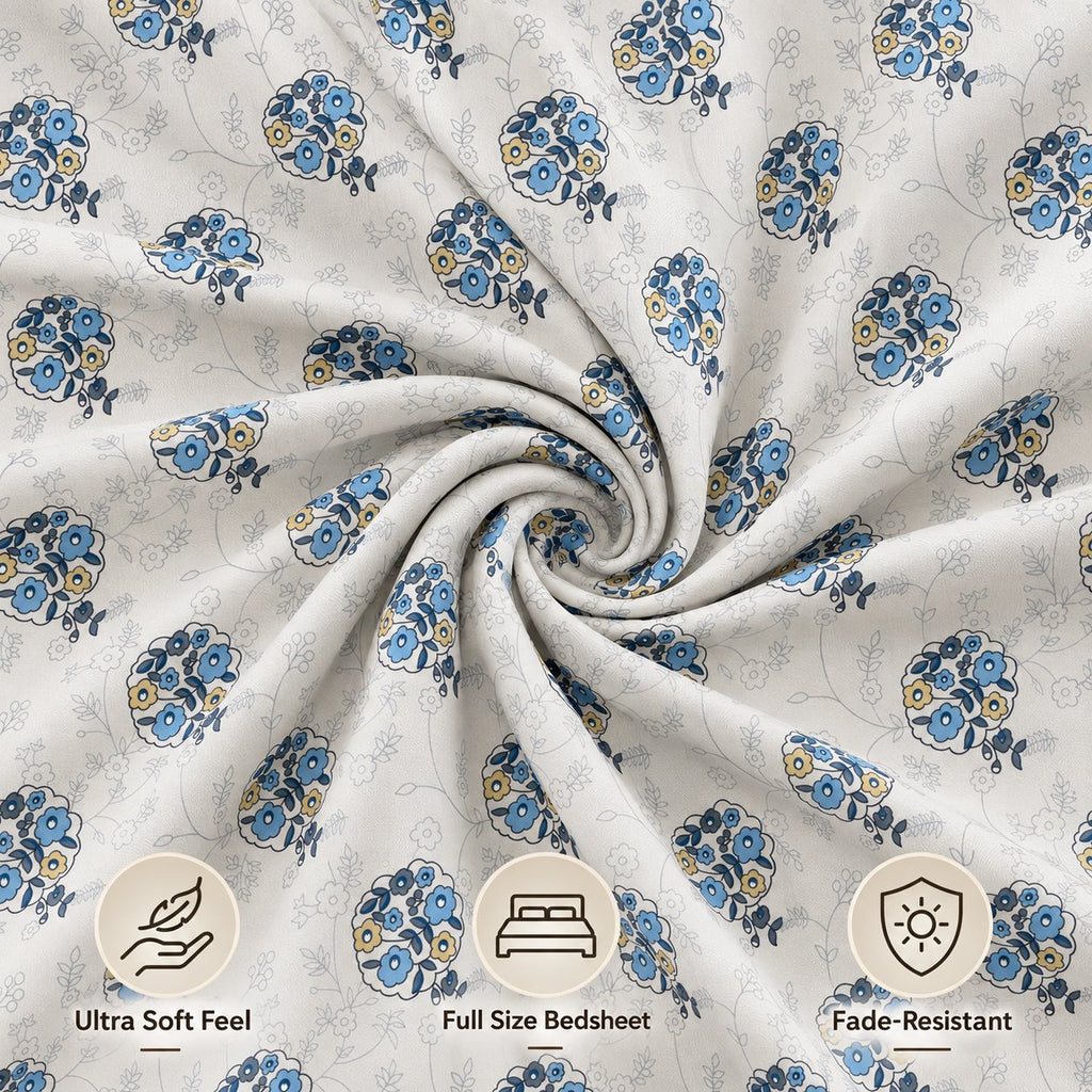 Azure Posy Bedsheet Set by Reet (white, light blue, blue, floral)