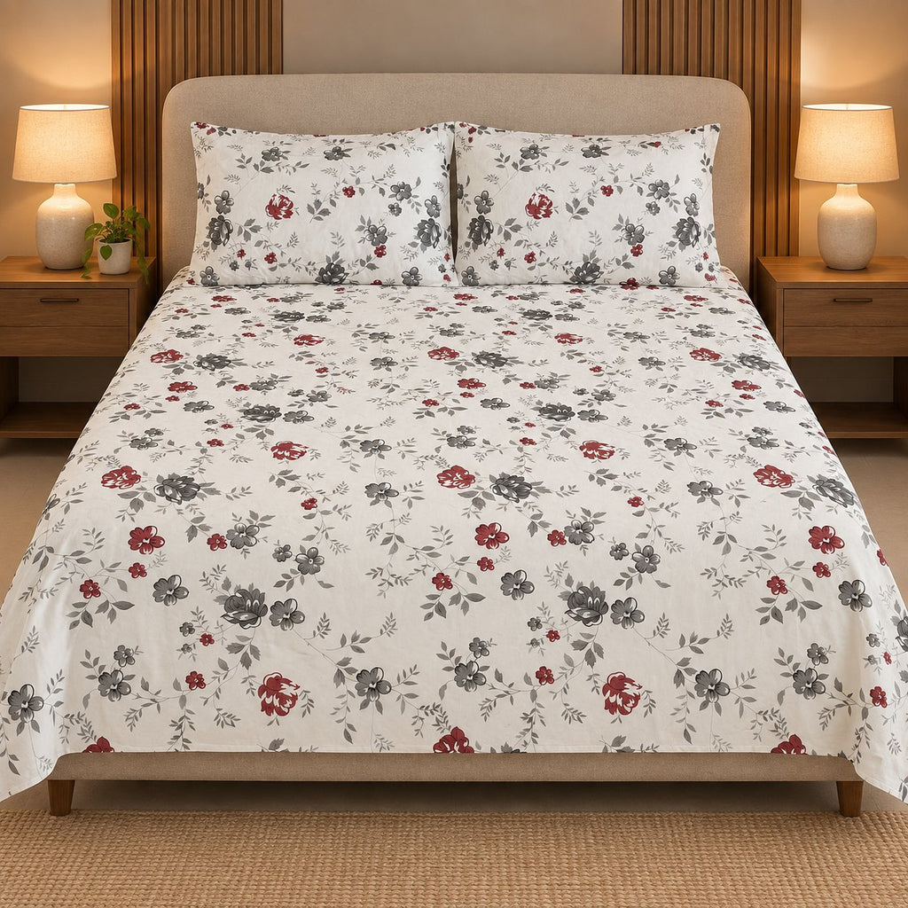 Rouge Toile Bedsheet Set by Reet (white, black, red, grey, floral)