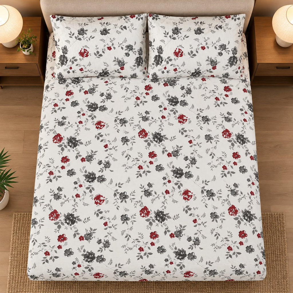 Rouge Toile Bedsheet Set by Reet (white, black, red, grey, floral)