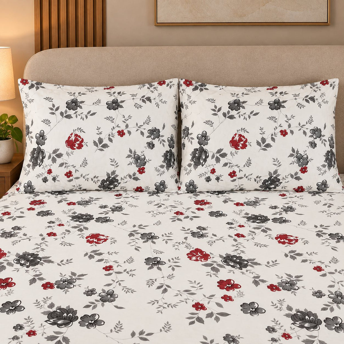 Rouge Toile Bedsheet Set by Reet (white, black, red, grey, floral)