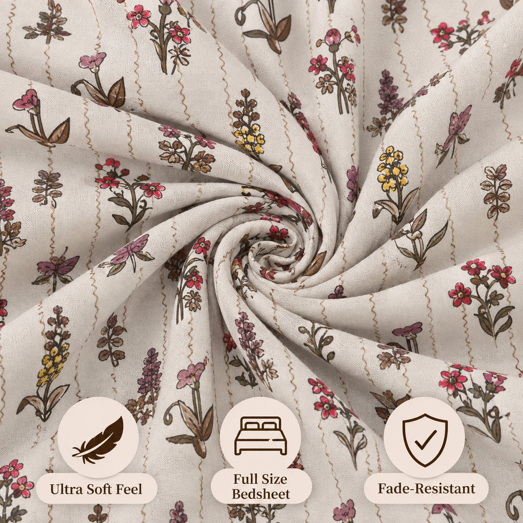 Heirloom Trail Bedsheet Set by Reet (cream, maroon, yellow, green, floral)