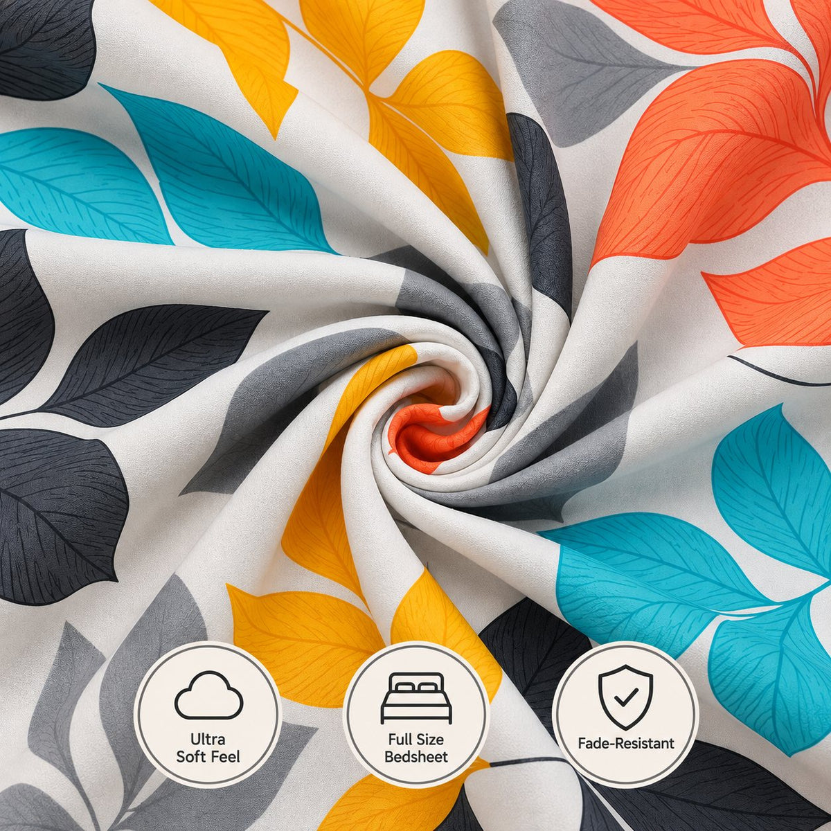 Tropic Canopy Bedsheet Set by Reet (white, orange, yellow, blue, grey, leaves, multicolour)