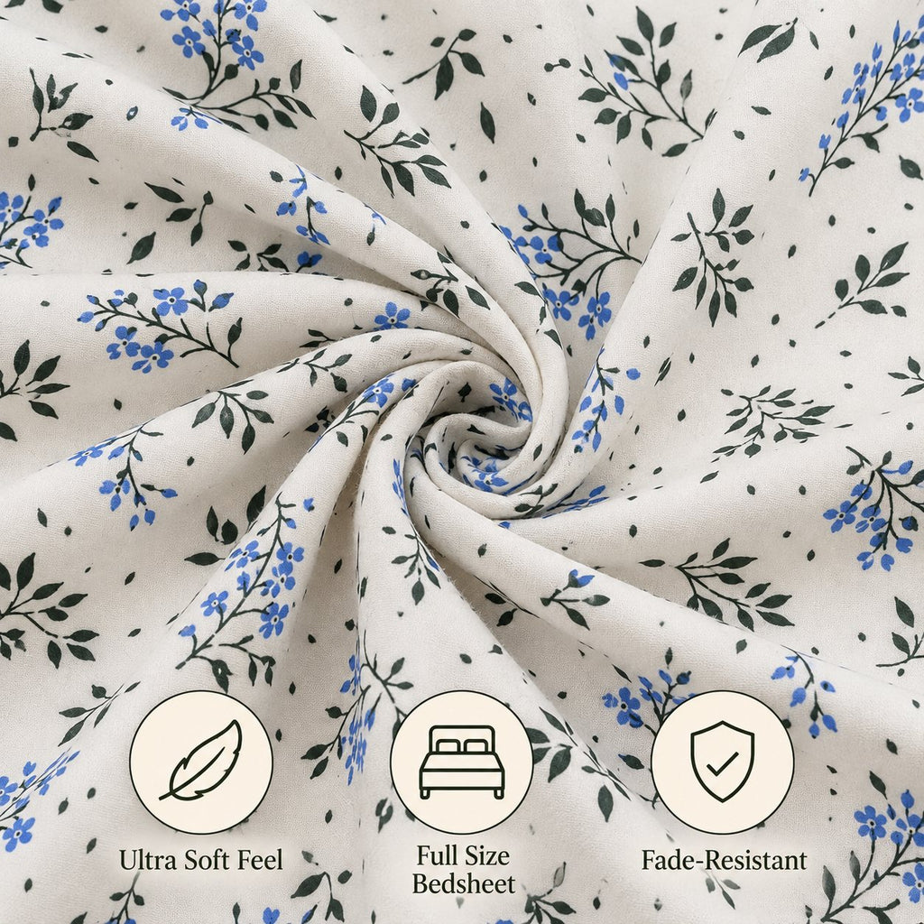 Bluebell Ditsy Bedsheet Set by Reet (white, blue, green, small flowers)