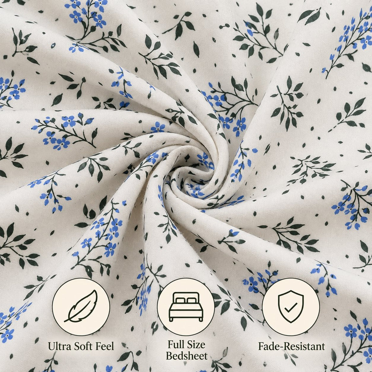 Bluebell Ditsy Bedsheet Set by Reet (white, blue, green, small flowers)