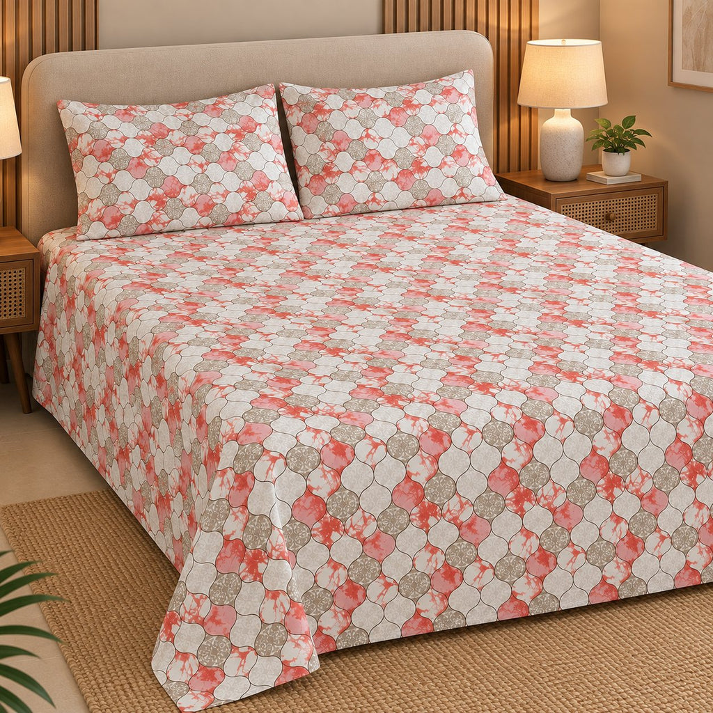 Coral Quatrefoil Bedsheet Set by Reet (white, peach, orange, brown, geometric)
