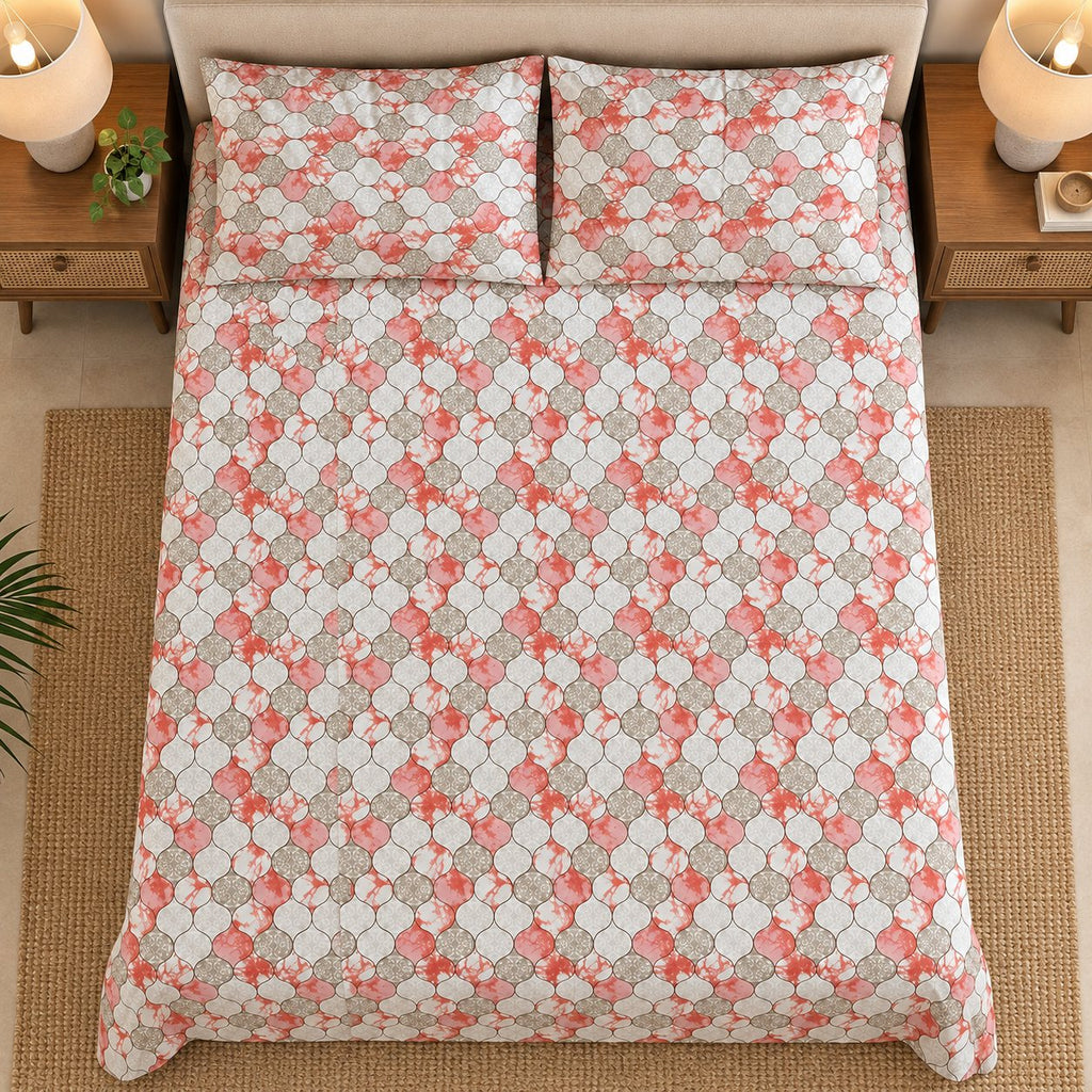 Coral Quatrefoil Bedsheet Set by Reet (white, peach, orange, brown, geometric)