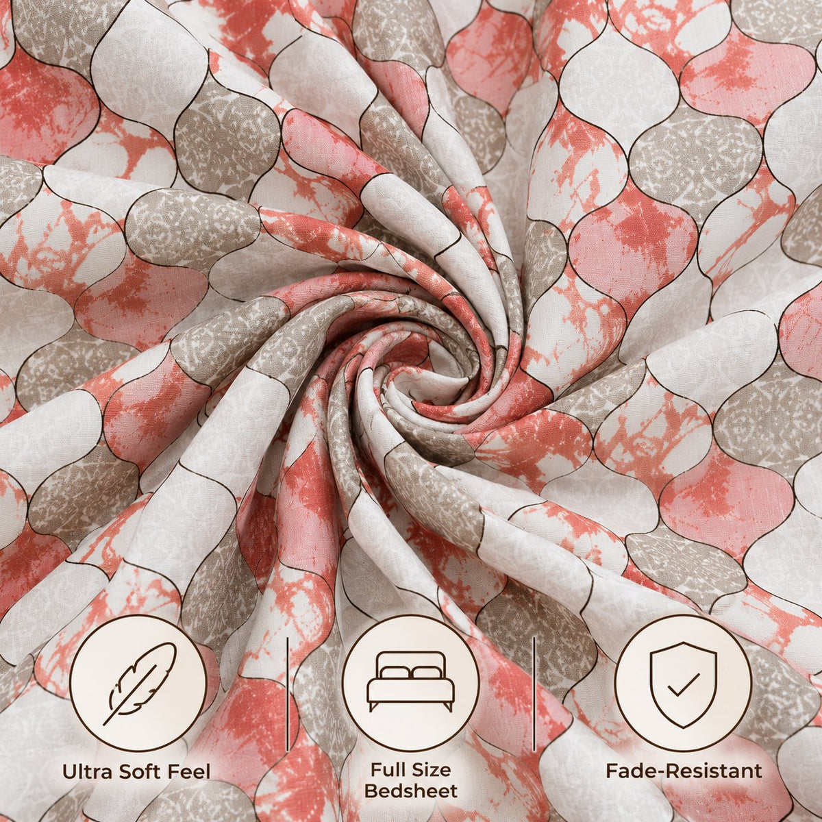 Coral Quatrefoil Bedsheet Set by Reet (white, peach, orange, brown, geometric)