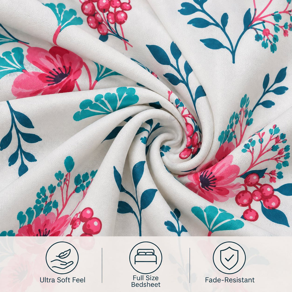 Berry Bloom Bedsheet Set by Reet (white, pink, red, green, floral)