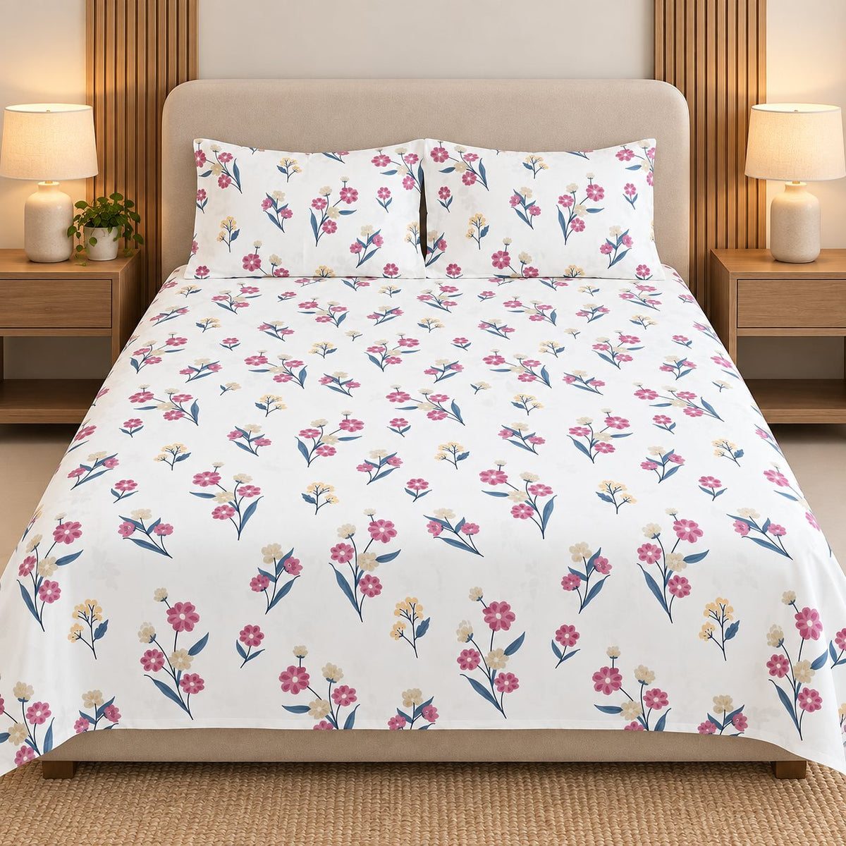 Soft Posy Bedsheet Set by Reet (white, pink, blue, floral)