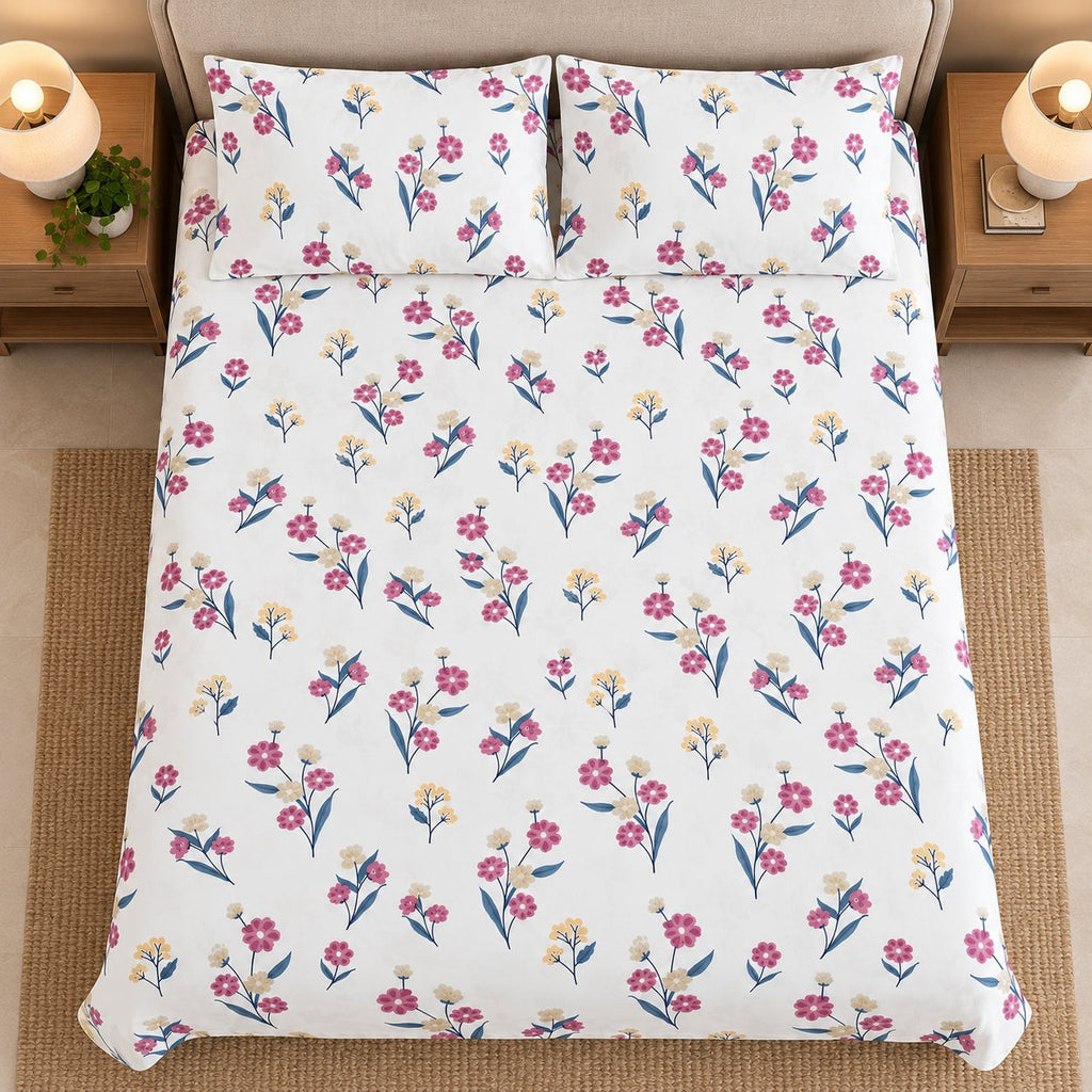 Soft Posy Bedsheet Set by Reet (white, pink, blue, floral)