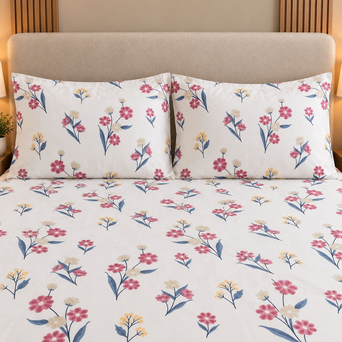 Soft Posy Bedsheet Set by Reet (white, pink, blue, floral)