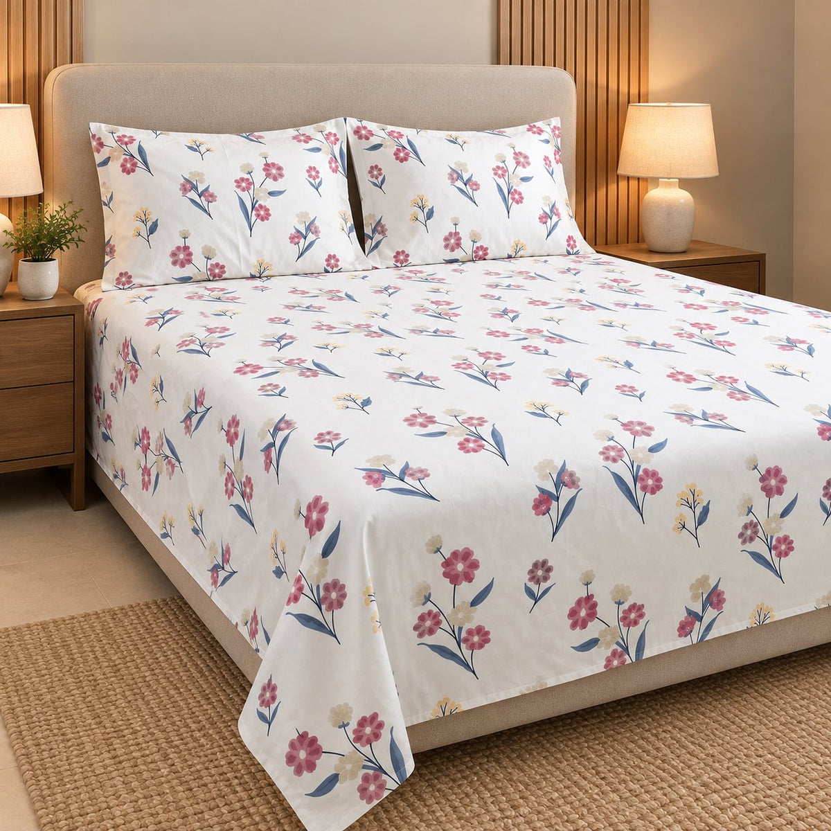 Soft Posy Bedsheet Set by Reet (white, pink, blue, floral)