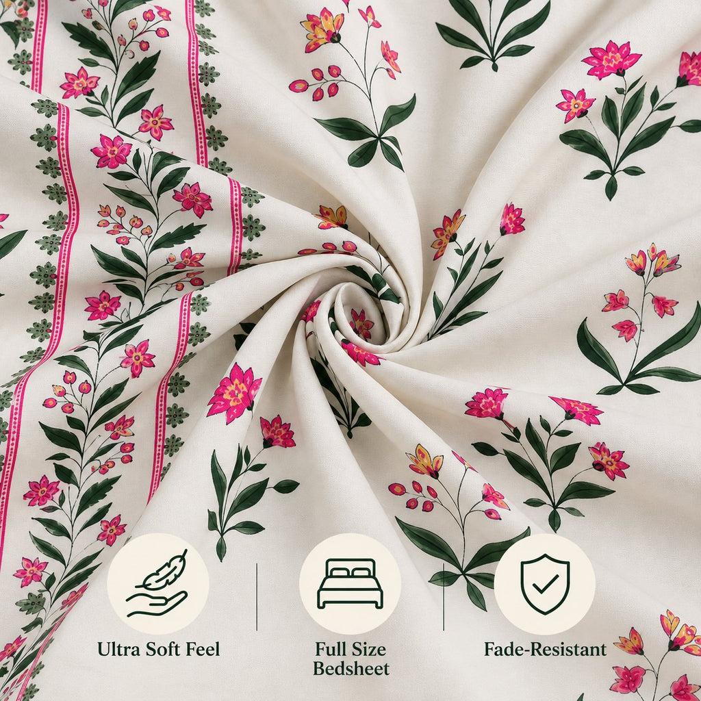 Petal Border Bedsheet Set by Reet (white, pink, green, floral, border)