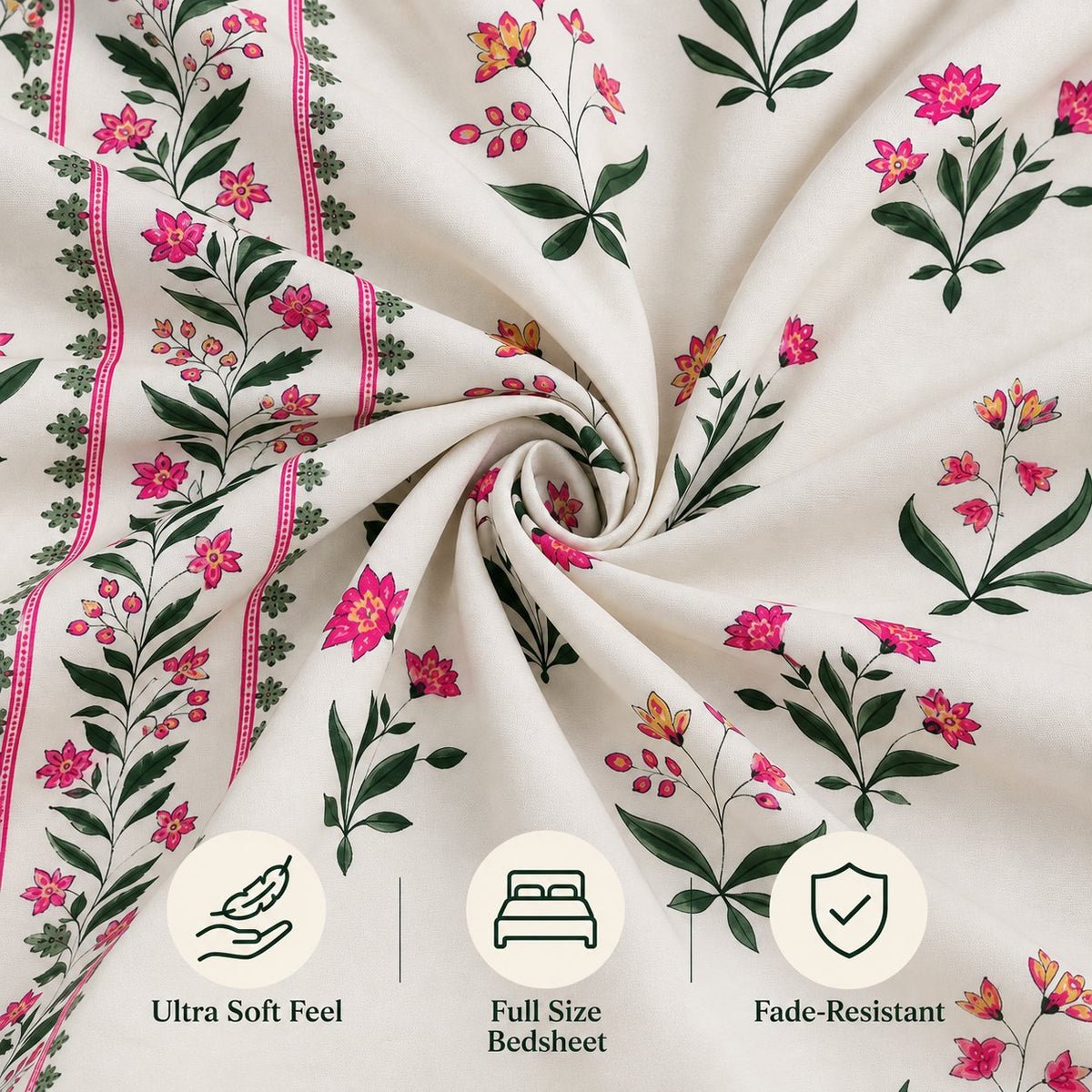 Petal Border Bedsheet Set by Reet (white, pink, green, floral, border)