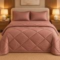Brown Makhmali Cotton Sateen Bed in a Bag by Reet (bed in a bag, comforter set with king bedsheet) — comforter on the bed