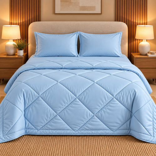 Sky Blue Makhmali Cotton Sateen Bed in a Bag