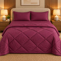 Wine Makhmali Cotton Sateen Bed in a Bag by Reet (bed in a bag, comforter set with king bedsheet) — comforter on the bed