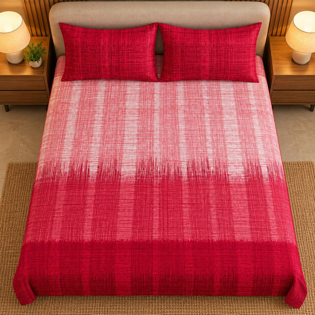 Crimson Dusk Sukoon Cotton Bed in a Bag by Reet (bed in a bag, comforter set with king bedsheet) — king bedsheet, close view