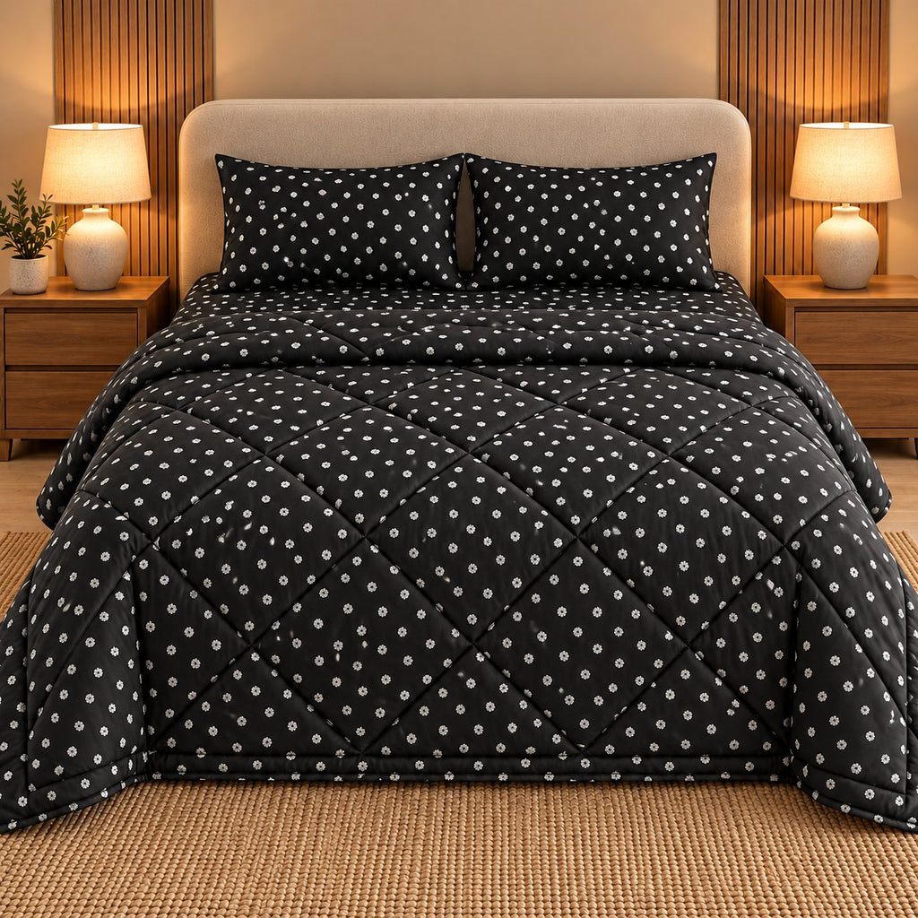 Midnight Dot Sukoon Cotton Bed in a Bag by Reet (bed in a bag, comforter set with king bedsheet) — comforter on the bed
