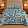Teal Leaf Sukoon Cotton Bed in a Bag by Reet (bed in a bag, comforter set with king bedsheet) — comforter on the bed
