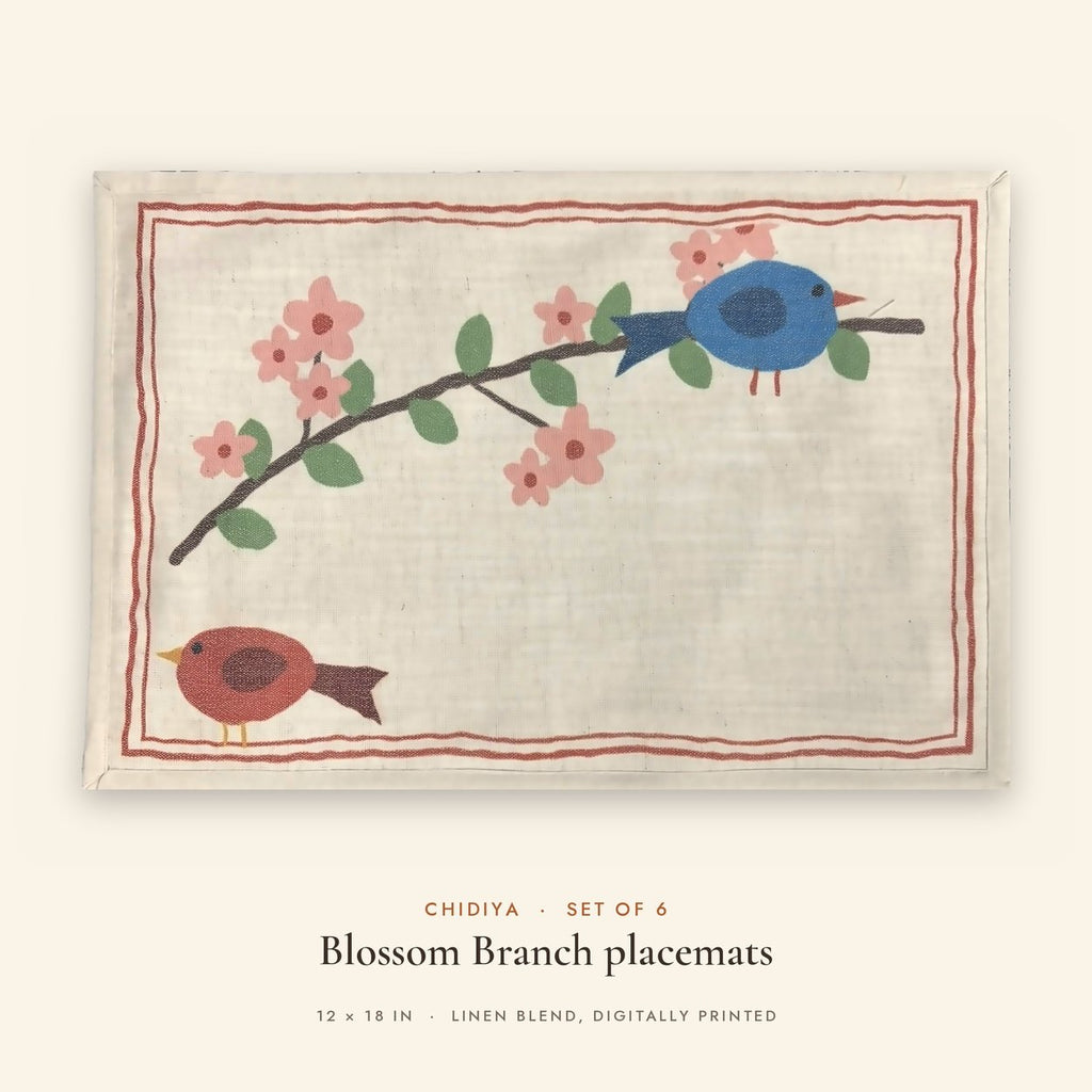 Blossom Branch (Ivory) placemats set of 6 by Reet (table mats, 12 x 18 in) — single placemat close view