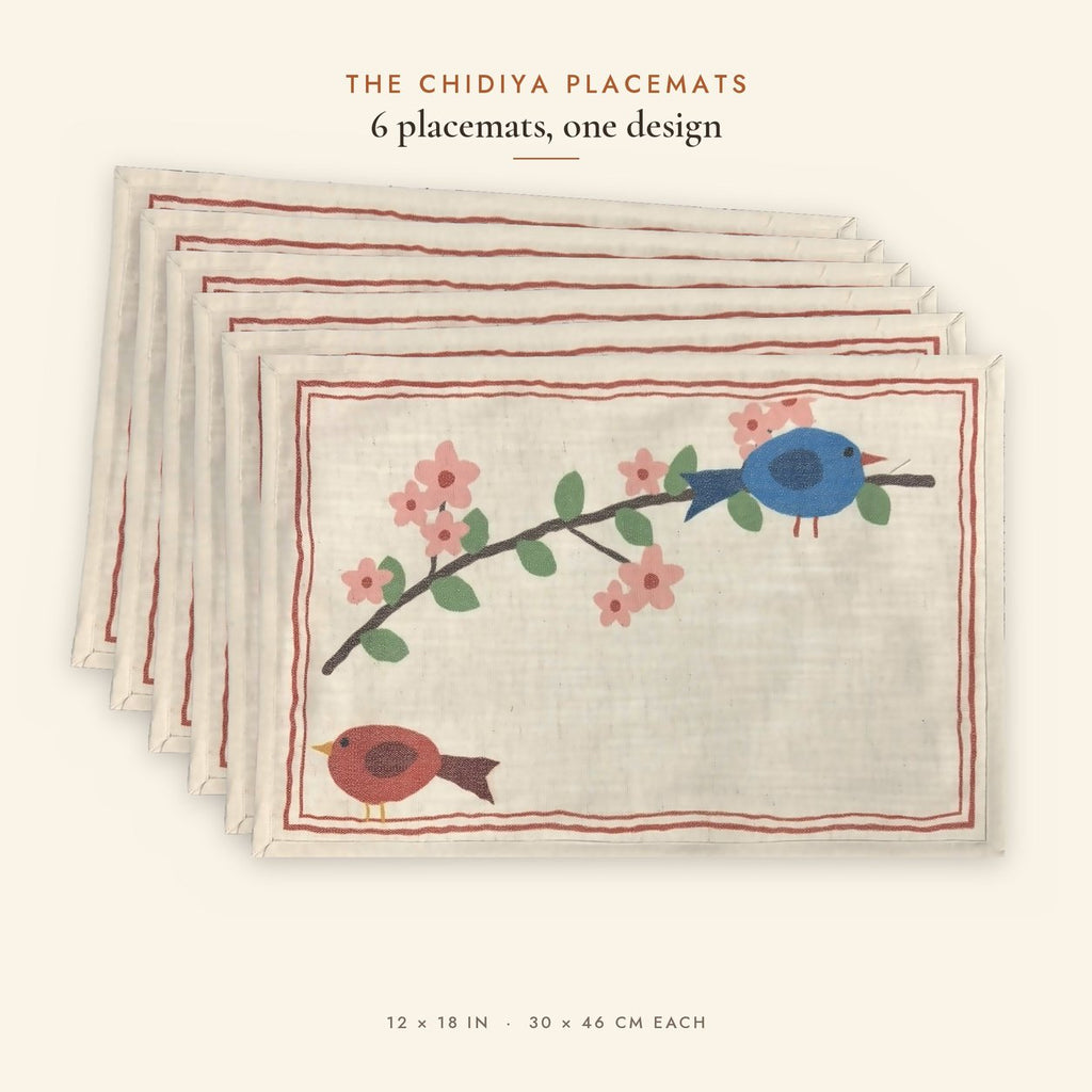 Blossom Branch (Ivory) placemats set of 6 by Reet (table mats, 12 x 18 in) — all 6 placemats in the set