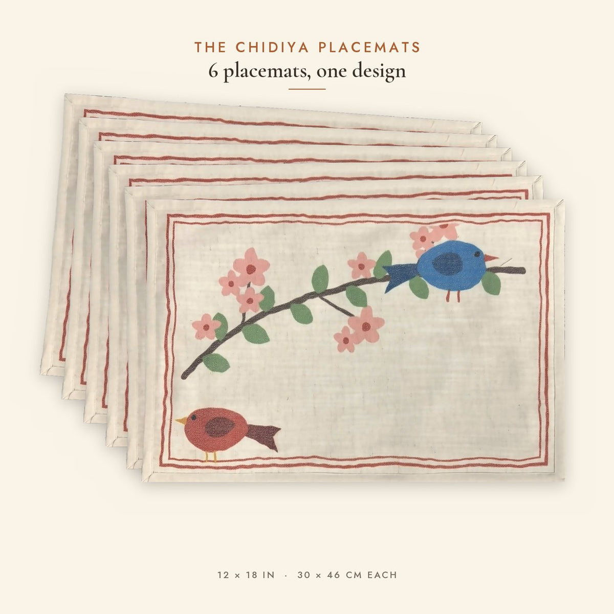 Blossom Branch (Ivory) placemats set of 6 by Reet (table mats, 12 x 18 in) — all 6 placemats in the set