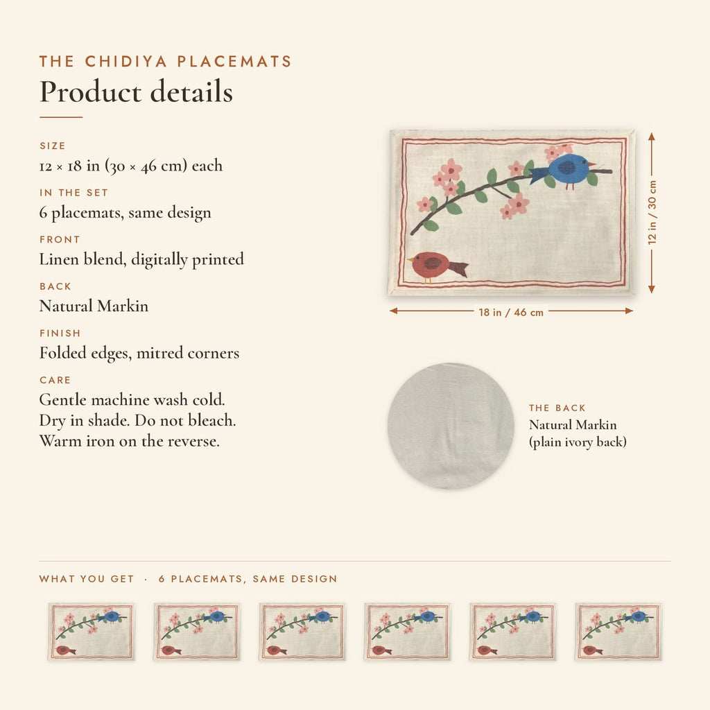 Blossom Branch (Ivory) placemats set of 6 by Reet (table mats, 12 x 18 in) — product details and size 12 x 18 in