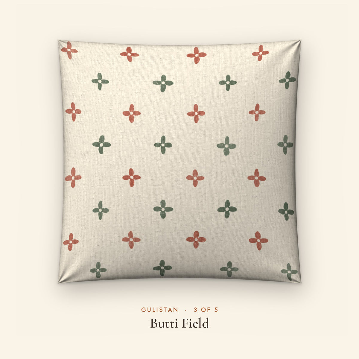Gulistan Floral Linen Blend Cushion Covers, Set of 5 by Reet (printed linen blend cushion covers 16x16 in, set of 5) — design 3 of 5: Butti Field