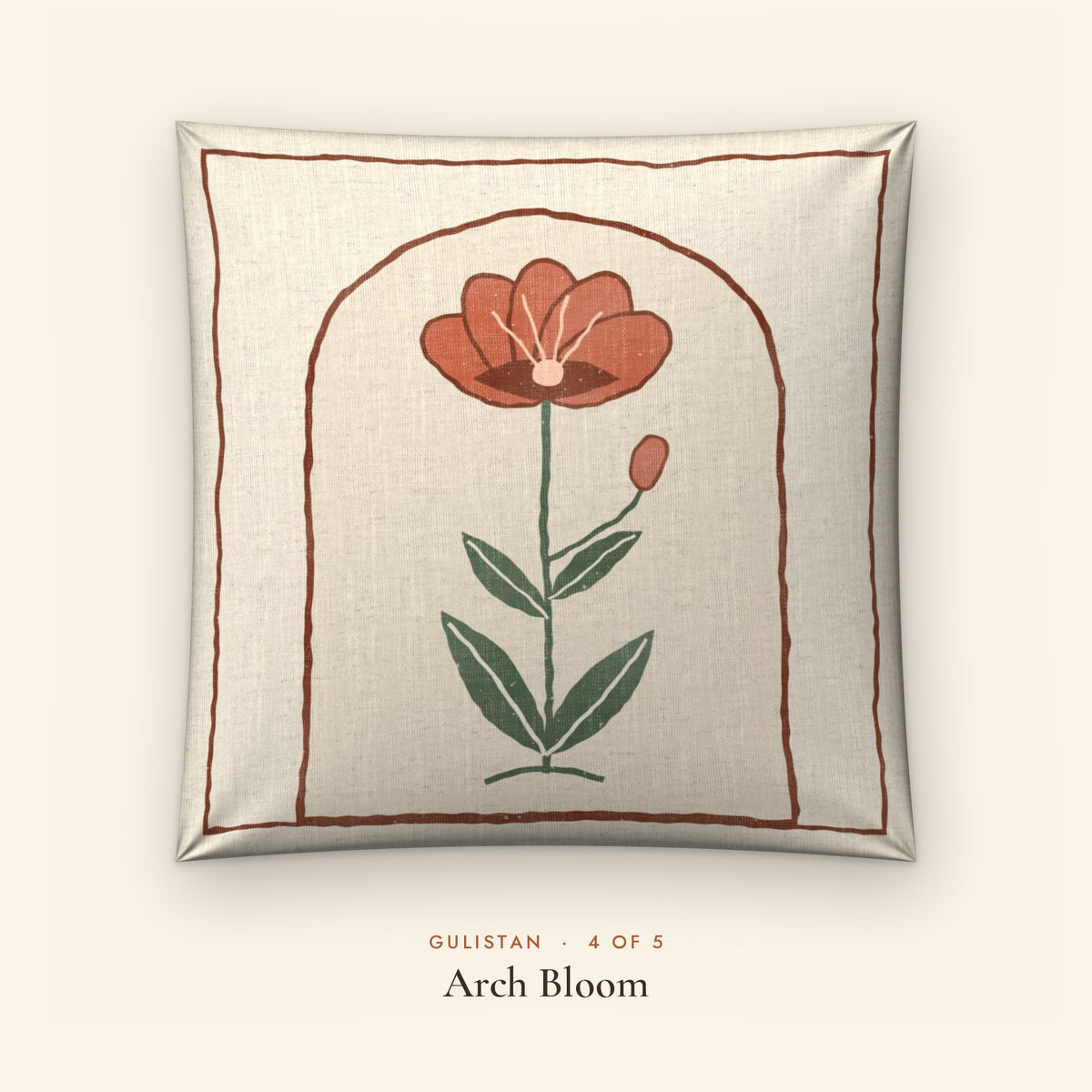 Gulistan Floral Linen Blend Cushion Covers, Set of 5 by Reet (printed linen blend cushion covers 16x16 in, set of 5) — design 4 of 5: Arch Bloom