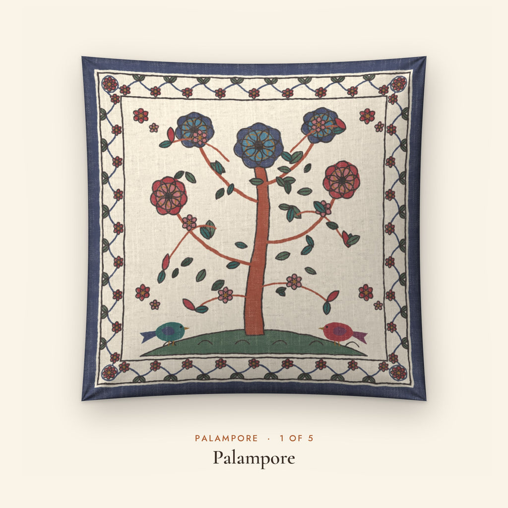 Palampore Floral Linen Blend Cushion Covers, Set of 5 by Reet (printed linen blend cushion covers 16x16 in, set of 5) — design 1 of 5: Palampore