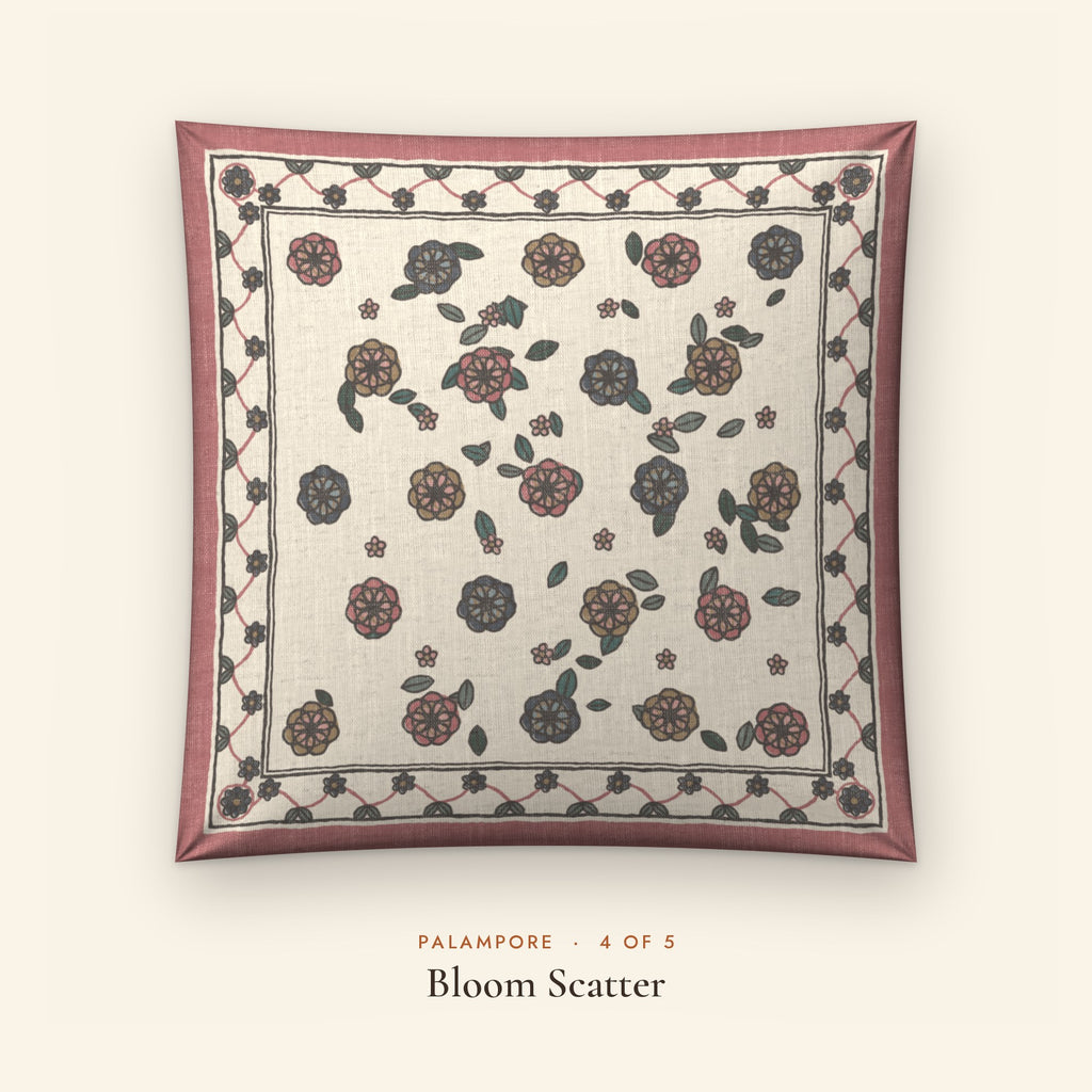 Palampore Floral Linen Blend Cushion Covers, Set of 5 by Reet (printed linen blend cushion covers 16x16 in, set of 5) — design 4 of 5: Bloom Scatter