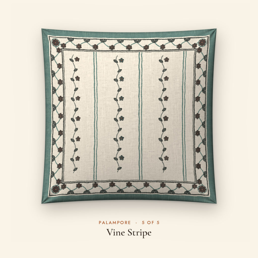 Palampore Floral Linen Blend Cushion Covers, Set of 5 by Reet (printed linen blend cushion covers 16x16 in, set of 5) — design 5 of 5: Vine Stripe