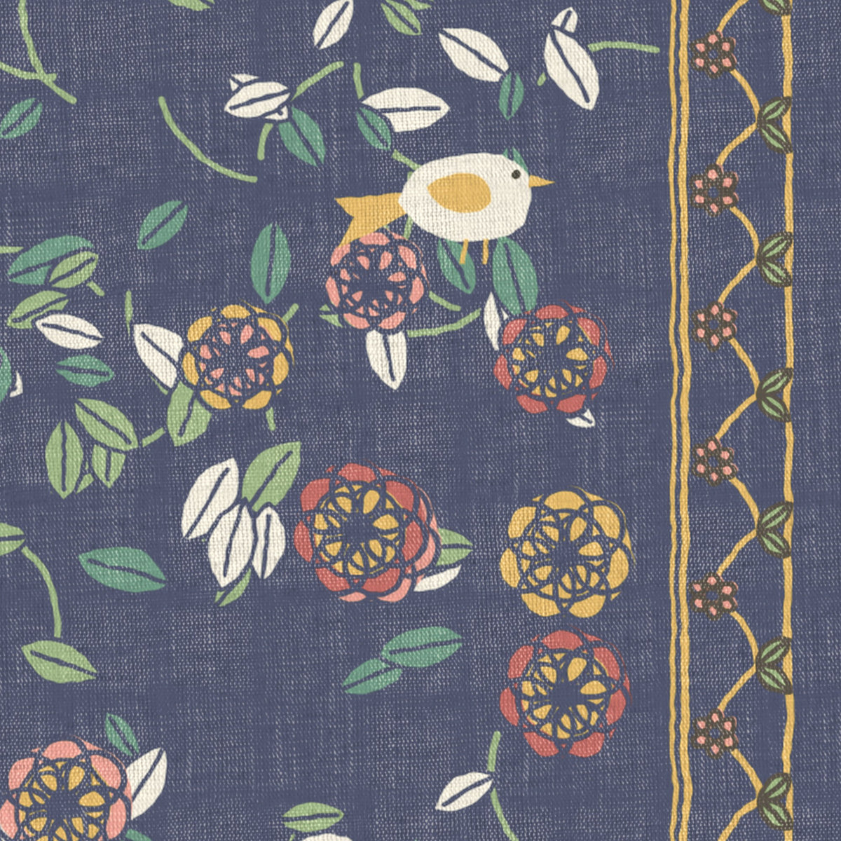 Raat Bagh Indigo Linen Blend Cushion Covers, Set of 5 by Reet (printed linen blend cushion covers 16x16 in, set of 5) — fabric close-up: linen blend with digital print