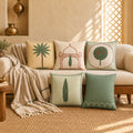Saro Bagh Tree Linen Blend Cushion Covers, Set of 5 by Reet (printed linen blend cushion covers 16x16 in, set of 5) — lifestyle: the set of 5 on a sofa