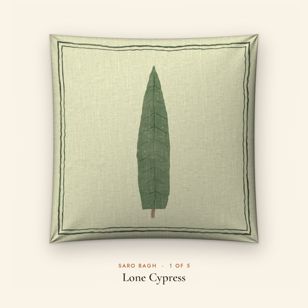 Saro Bagh Tree Linen Blend Cushion Covers, Set of 5 by Reet (printed linen blend cushion covers 16x16 in, set of 5) — design 1 of 5: Lone Cypress