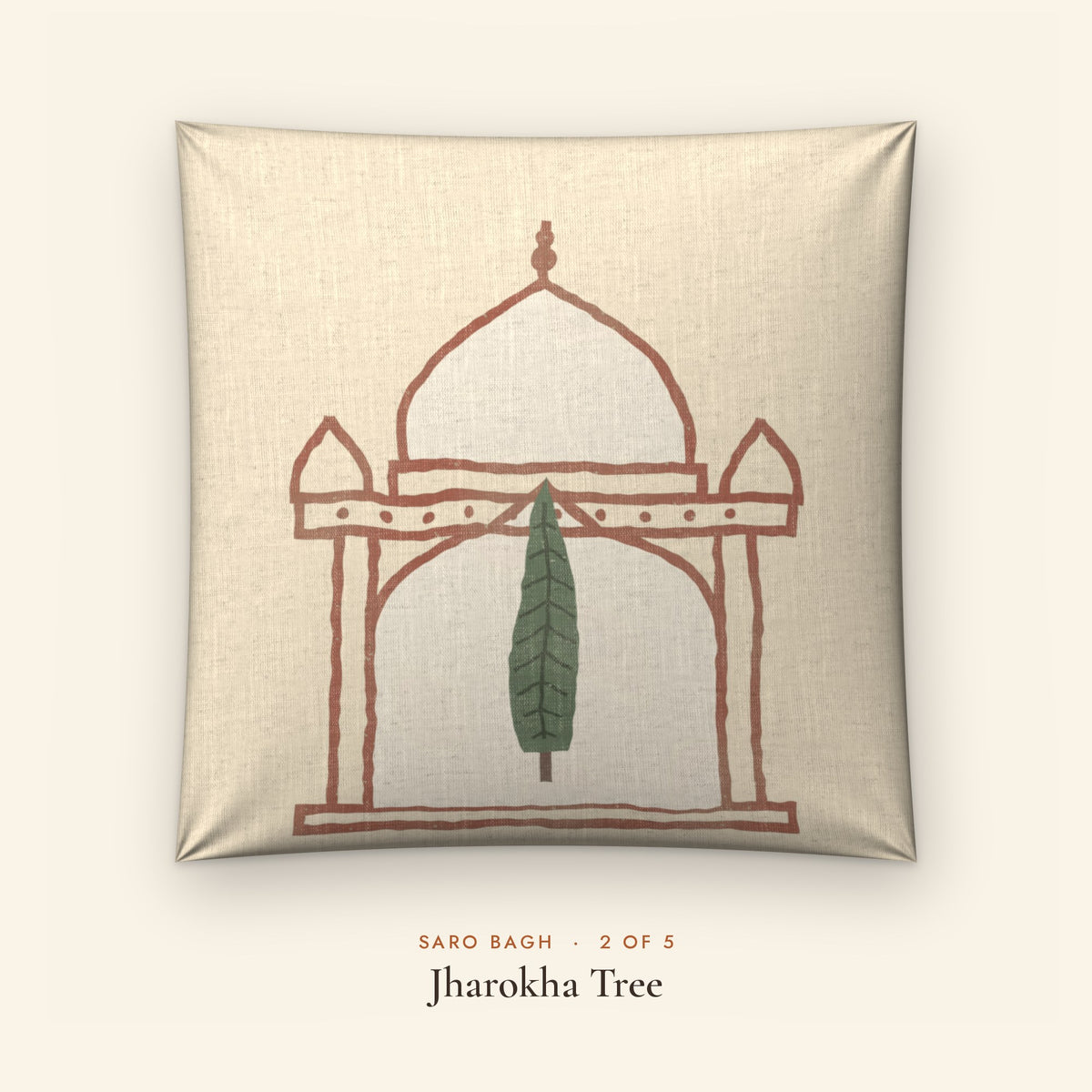Saro Bagh Tree Linen Blend Cushion Covers, Set of 5 by Reet (printed linen blend cushion covers 16x16 in, set of 5) — design 2 of 5: Jharokha Tree