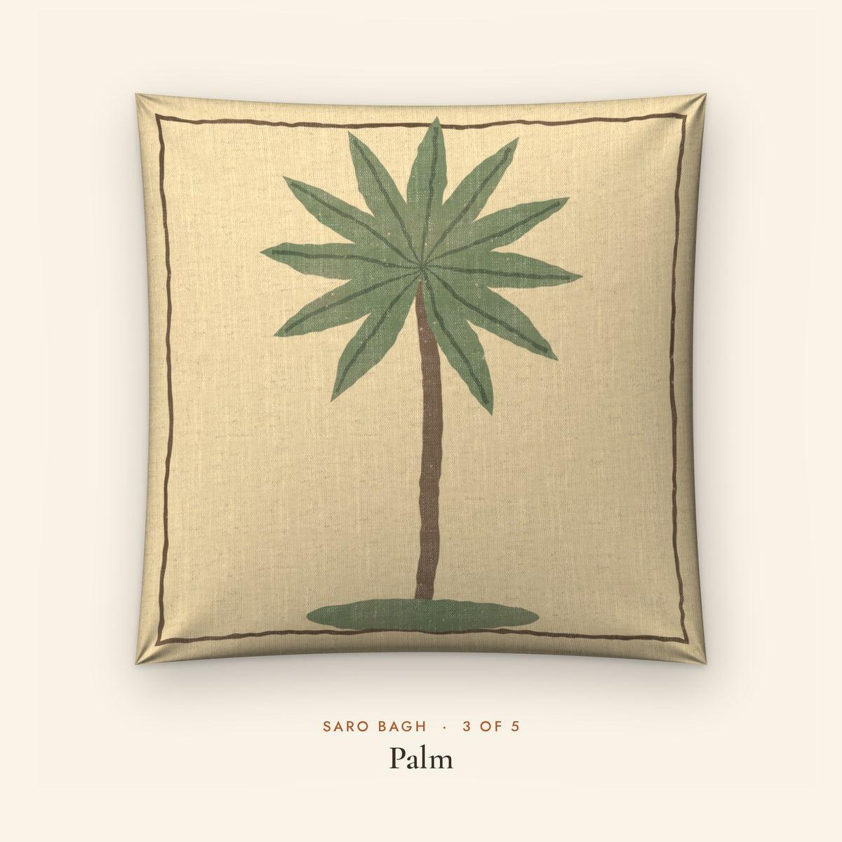 Saro Bagh Tree Linen Blend Cushion Covers, Set of 5 by Reet (printed linen blend cushion covers 16x16 in, set of 5) — design 3 of 5: Palm