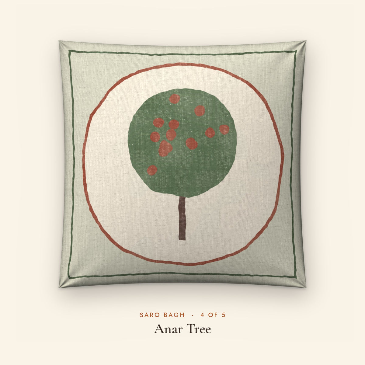 Saro Bagh Tree Linen Blend Cushion Covers, Set of 5 by Reet (printed linen blend cushion covers 16x16 in, set of 5) — design 4 of 5: Anar Tree