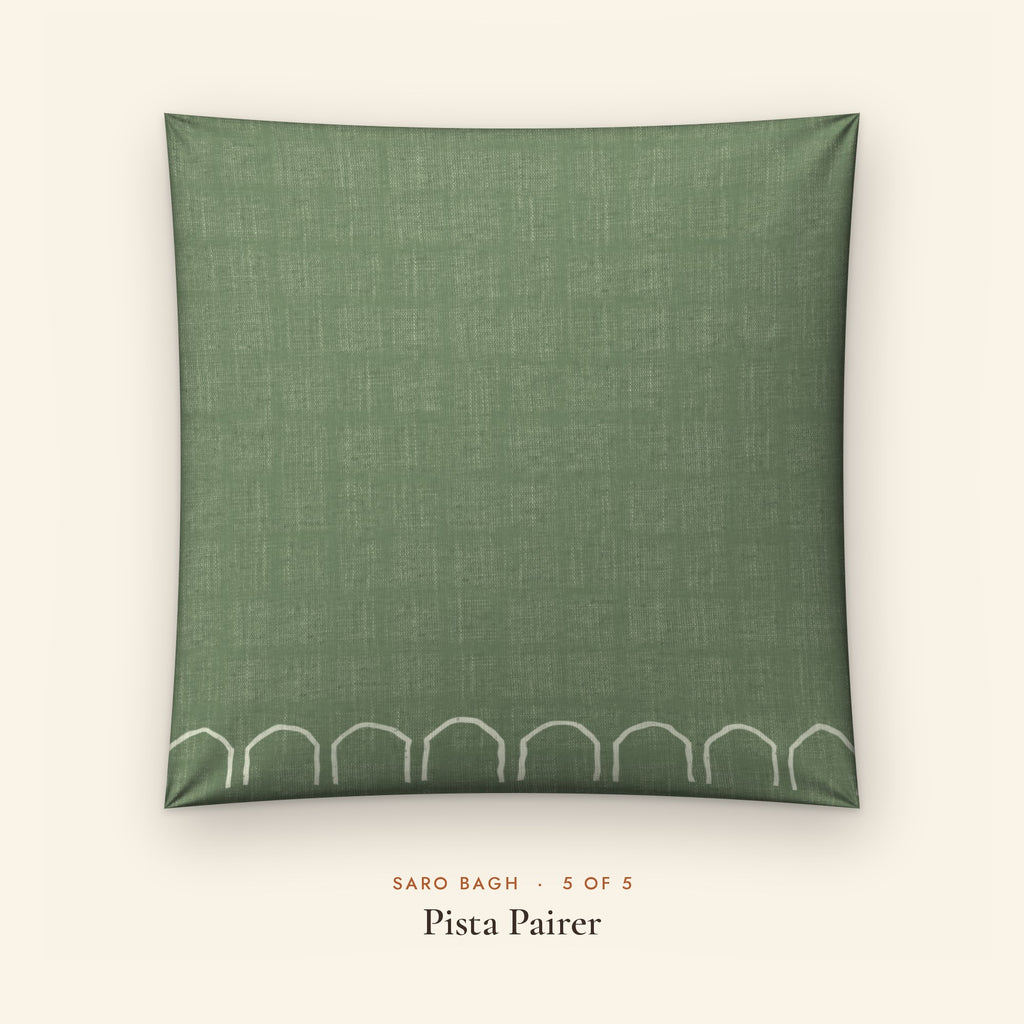 Saro Bagh Tree Linen Blend Cushion Covers, Set of 5 by Reet (printed linen blend cushion covers 16x16 in, set of 5) — design 5 of 5: Pista Pairer