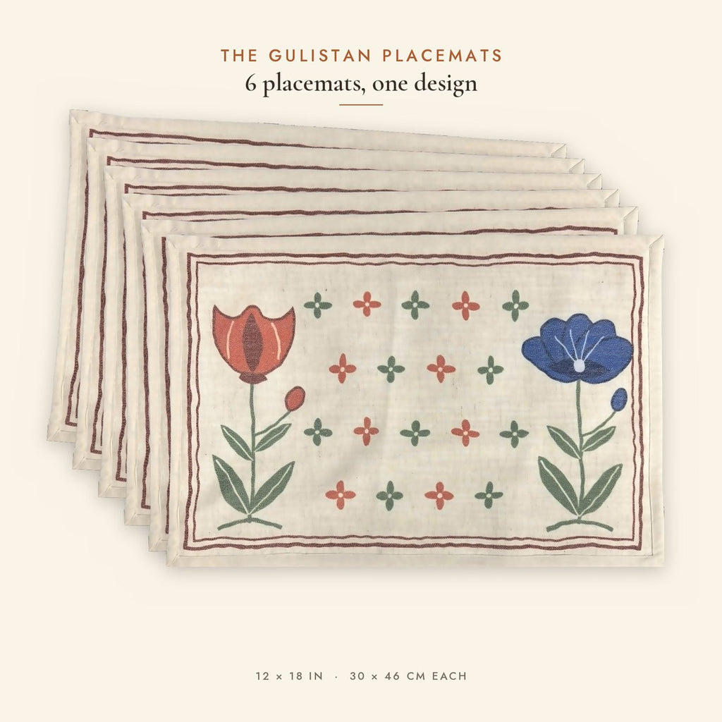 Tulip & Poppy (Ivory) placemats set of 6 by Reet (table mats, 12 x 18 in) — all 6 placemats in the set