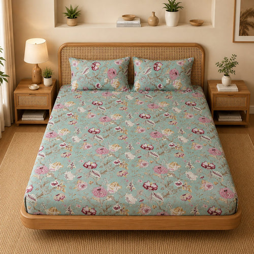 Mehendi Bloom Cotton Bedsheet Set